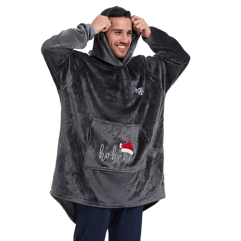 Snuggs Blanket Hoodie Dark Grey Christmas Ho Ho Ho Pocket